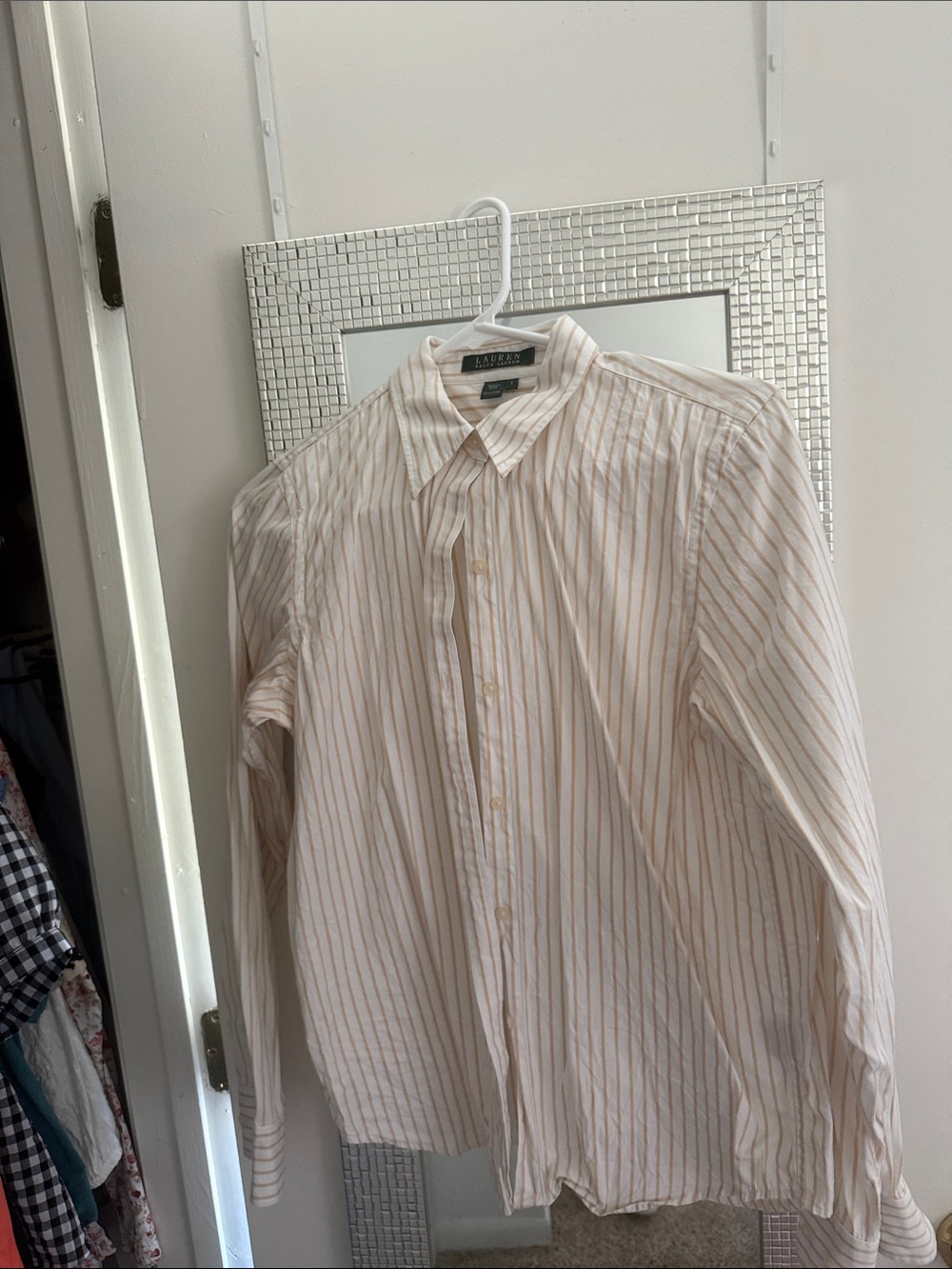 Ralph Lauren Long-Sleeve Striped Dress Shirt - Cream/Beige